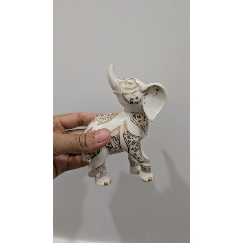 Golden Elephant Figurine: 22K Gold Accents & Citrine Crystals
